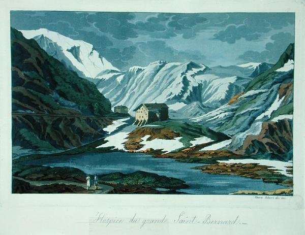 Grand St. Bernard -sairaala Sveitsissä Gulio Ferrarion Costume Antico e Modernosta tekijältä Vittorio Raineri