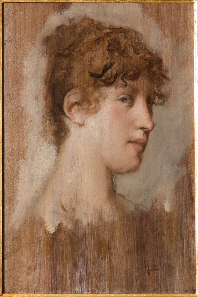 Tytön kasvot (öljypaneelimaalaus) tekijältä Vittorio Reggianini