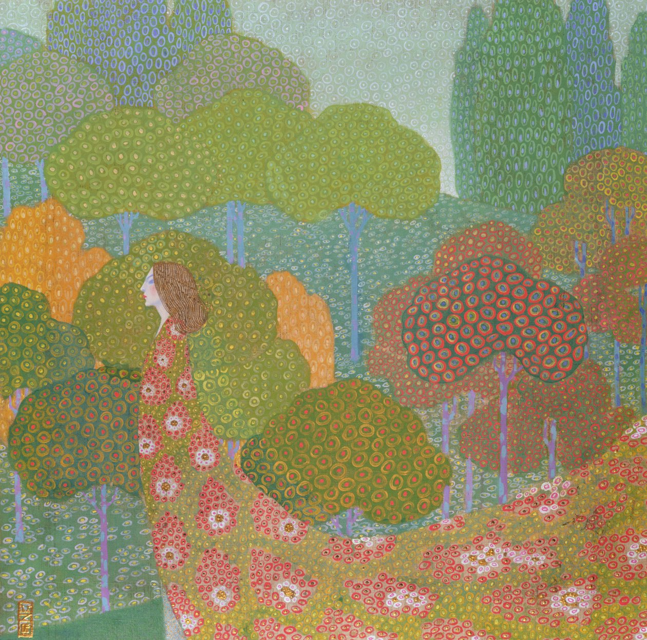 Kevät, n. 1911 (tempera ja kulta pellavalla) tekijältä Vittorio Zecchin
