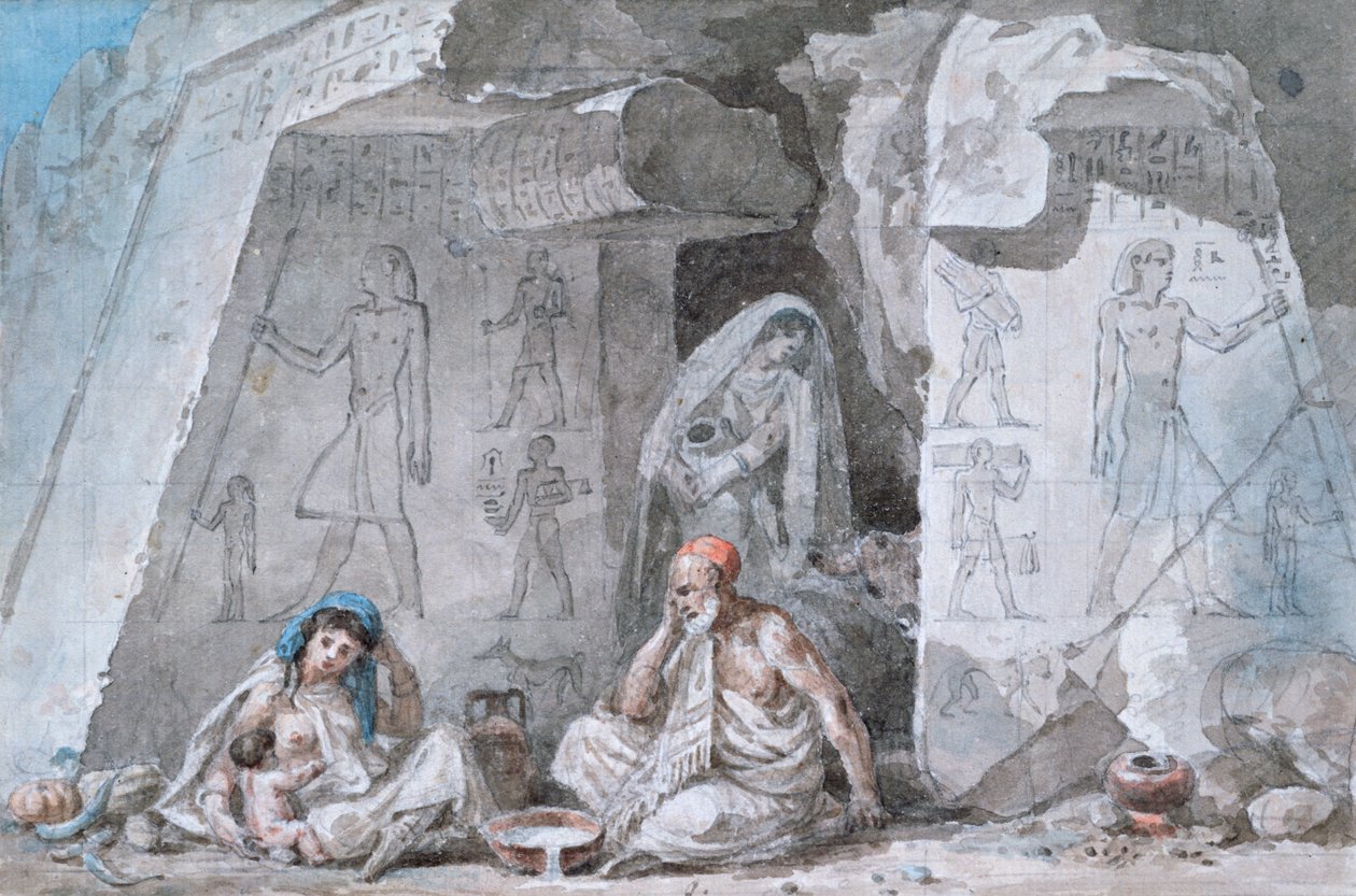 Egyptiläinen perhe muinaisen haudan ulkopuolella, 1800-luku tekijältä Vivant Denon