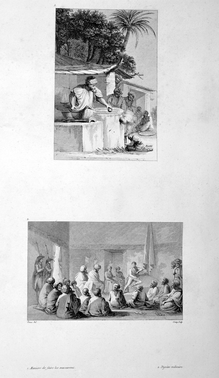 Makaronin valmistus ja sotilaskokous, 1802 tekijältä Vivant Denon