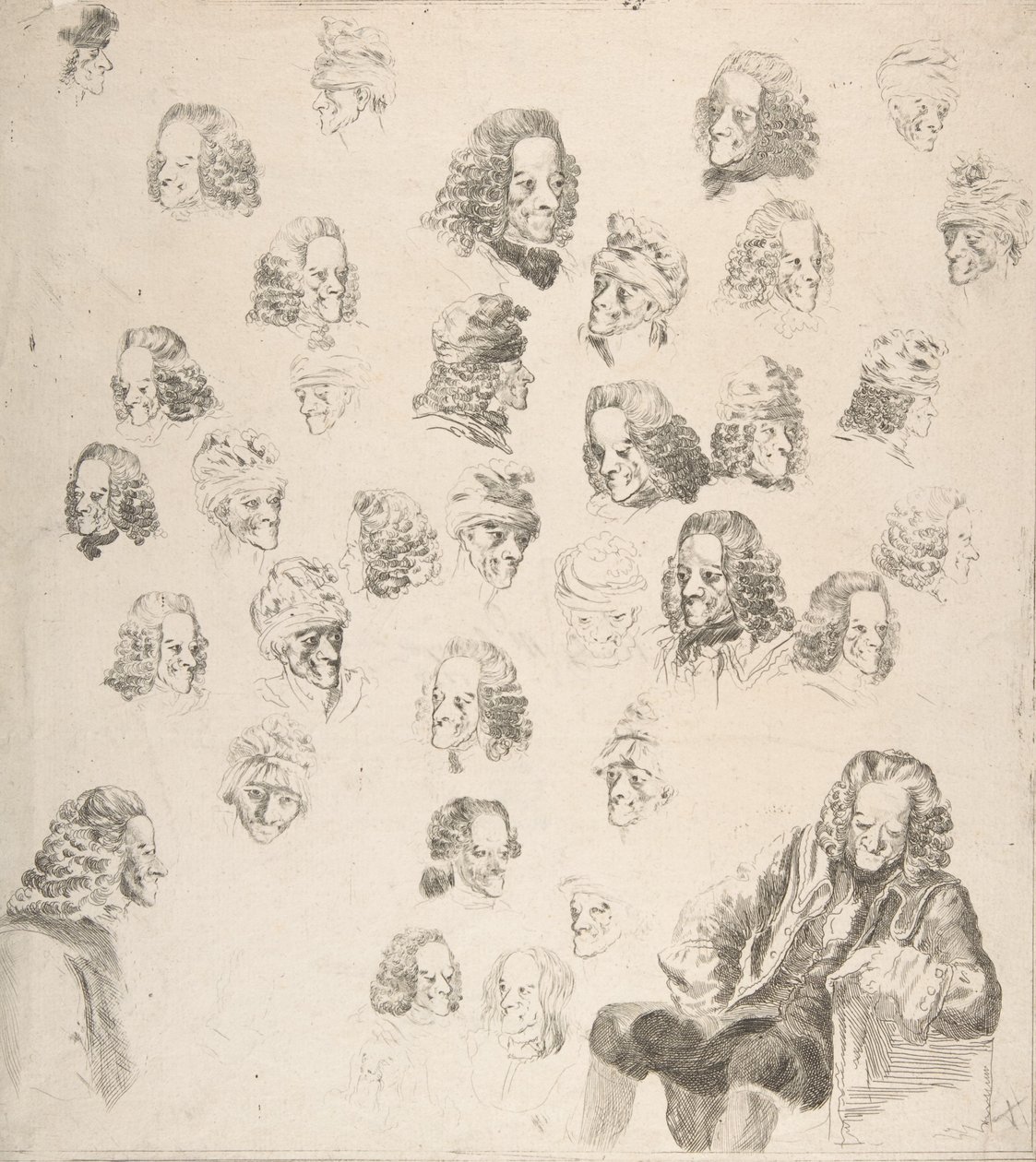 Luonnokset Voltairesta kahdeksankymmentäyhden ikäisenä, 1775. tekijältä Vivant Denon