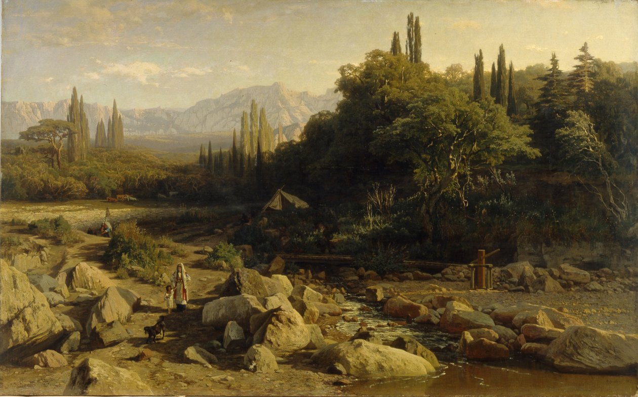 Krimillä. Vuoristomaisema ja joki, 1868 tekijältä Vladimir Donatovich Orlovsky