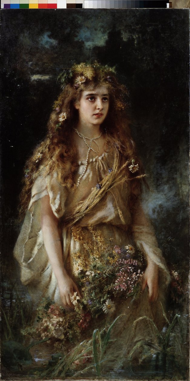 Ophelie (Ophelia). Peinture de Vladimir Jegorovich Makovski (Makovsky, Makovskij) (1846-1920), huile sur toile tekijältä Vladimir Egorovic Makovsky