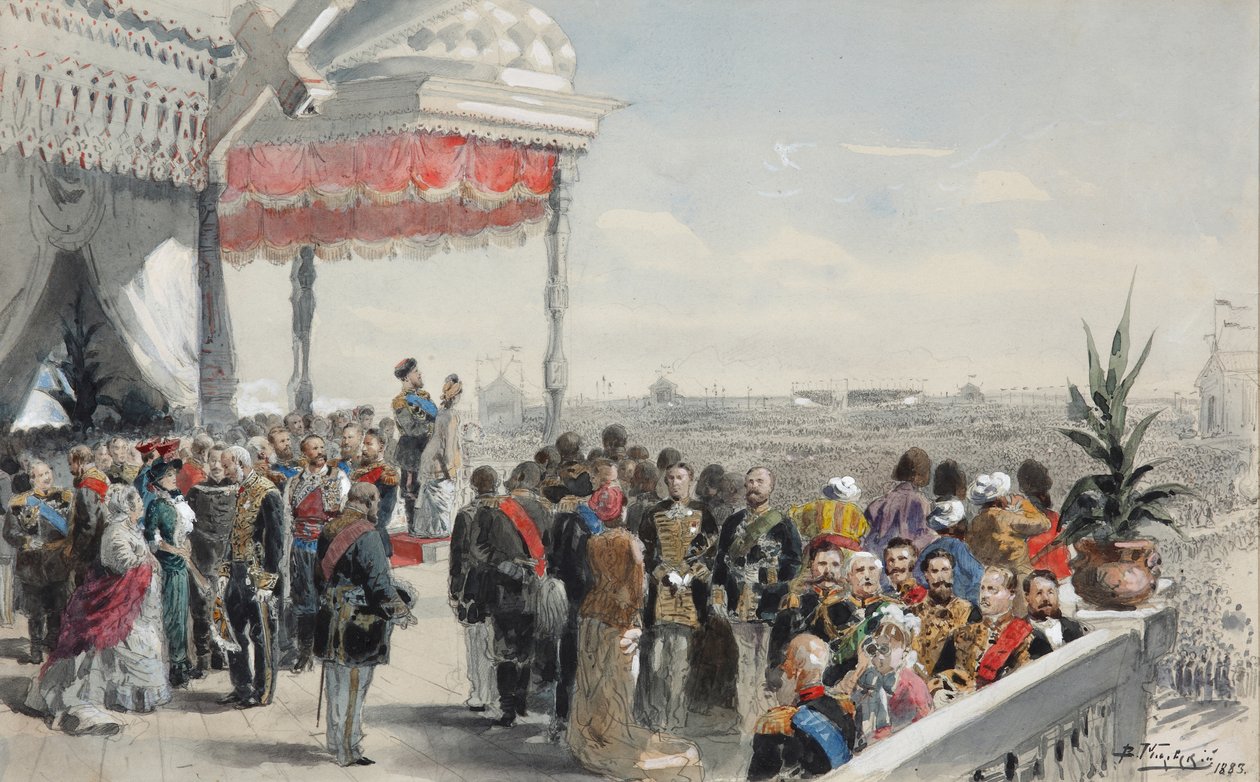 Keisari Aleksanteri III:n kruunaamisen jälkeiset julkiset juhlat Khodynka-kentällä, 1883 tekijältä Vladimir Egorovic Makovsky