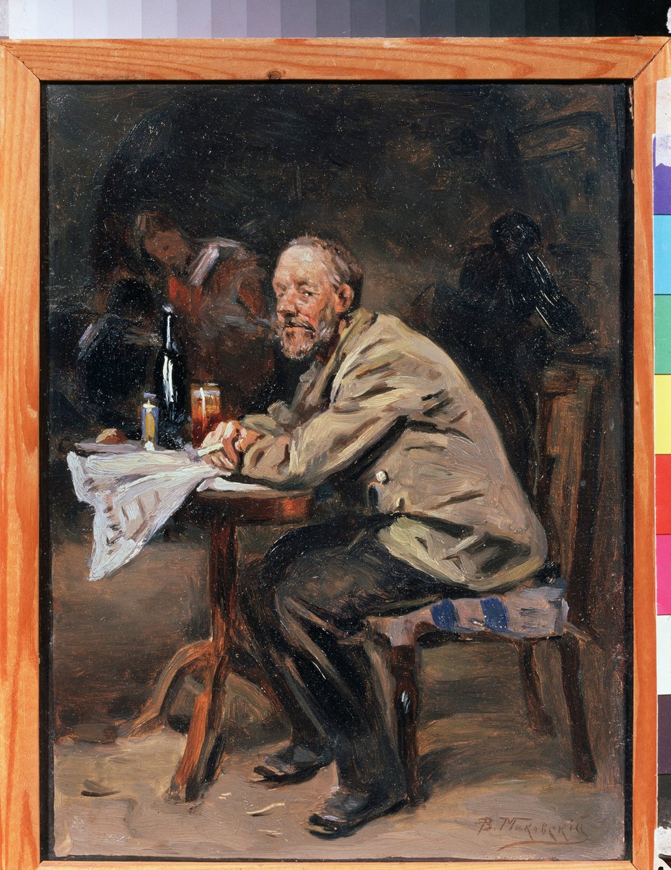 Juomari. Vladimir Jegorovich Makovsky (Makovsky, Makovskij) (1846-1920) maalaus, öljy kankaalle, 1800-luvun venäläistä taidetta. Valtion taidemuseo, Jaroslavl (Venäjä) tekijältä Vladimir Egorovic Makovsky