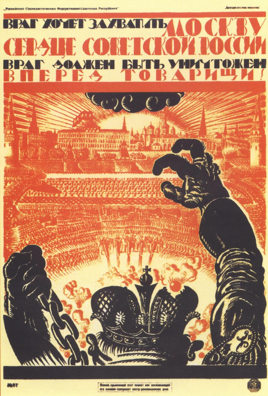 Vihollinen haluaa miehittää Moskovan... Juliste, 1919 tekijältä Vladimir Ivanovich Fidman