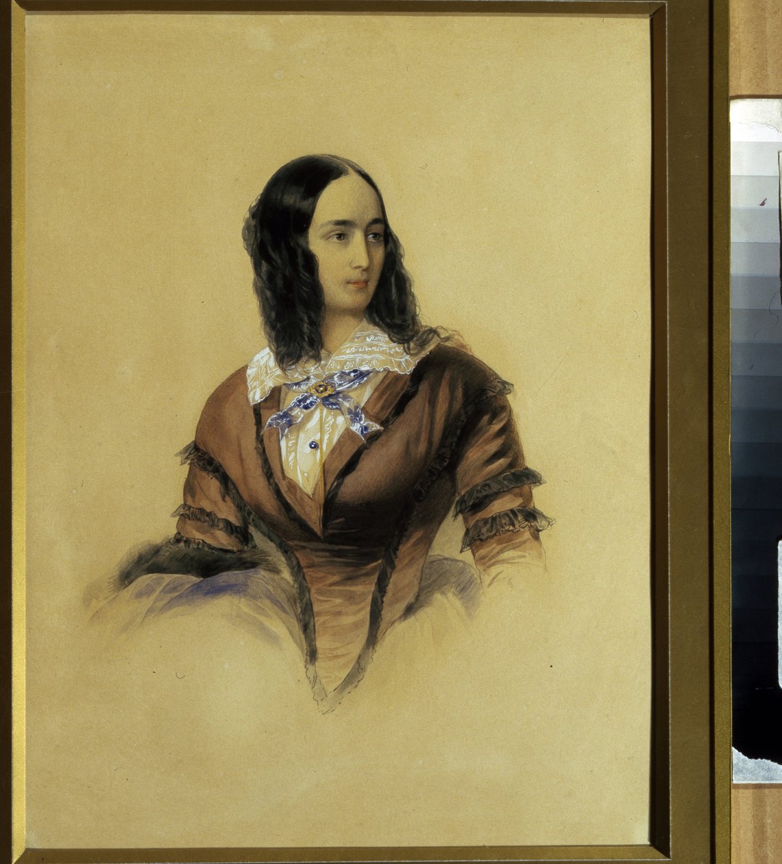 Runoilija Aleksandr Puškinin (1799-1837) vaimon Natalie Goncharovan (1812-1863) muotokuva. (A. Pushkinin vaimon Natalia Puškinan muotokuva). Vladimir Ivanovich Haun (Gau) (1816-1895) teos, akvarelli pahville tekijältä Vladimir Ivanovich Hau