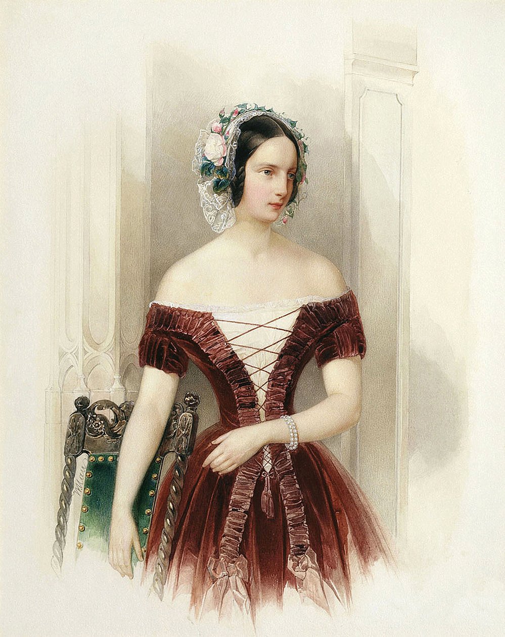 Venäjän herttuatar Aleksandra Nikolajevnan (1825-1844) Hessenin Kasselin prinsessan muotokuva"" (Venäjän suurherttuatar Aleksandra Nikolajevna) Vladimir Ivanovich Haun (Gau) (1816-1895) maalaus noin 1840 Pietarin valtion ulkoilmamuseo Peterhof tekijältä Vladimir Ivanovich Hau