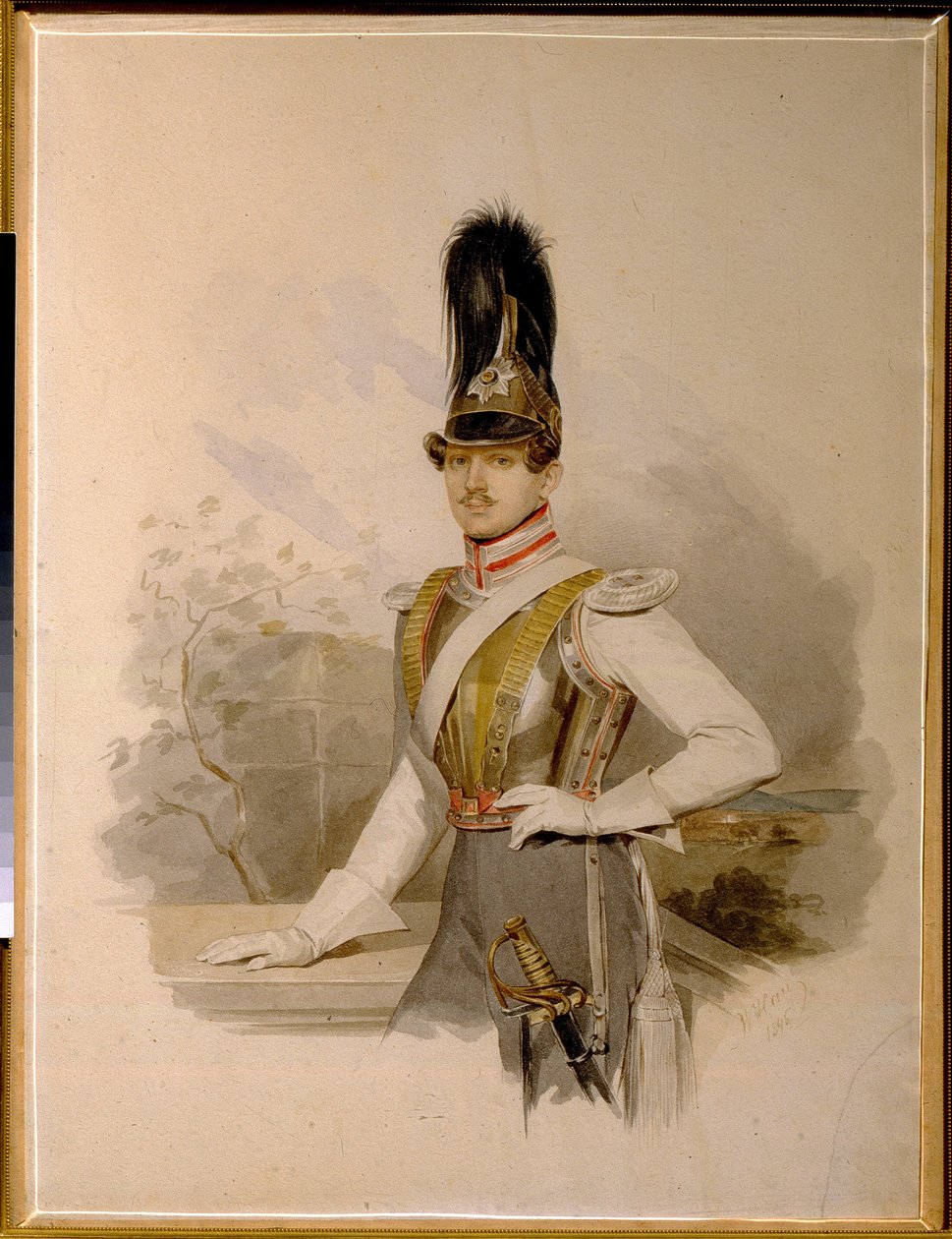 Muotokuva kreivi Valentin Grigorjevitš Stroganovista (1801-1833) (kreivi V. G. Stroganovin muotokuva). Vladimir Ivanovich Haun (Gau) (1816-1895) teos, akvarelli paperille, ennen 1832. Venäläinen taide tekijältä Vladimir Ivanovich Hau