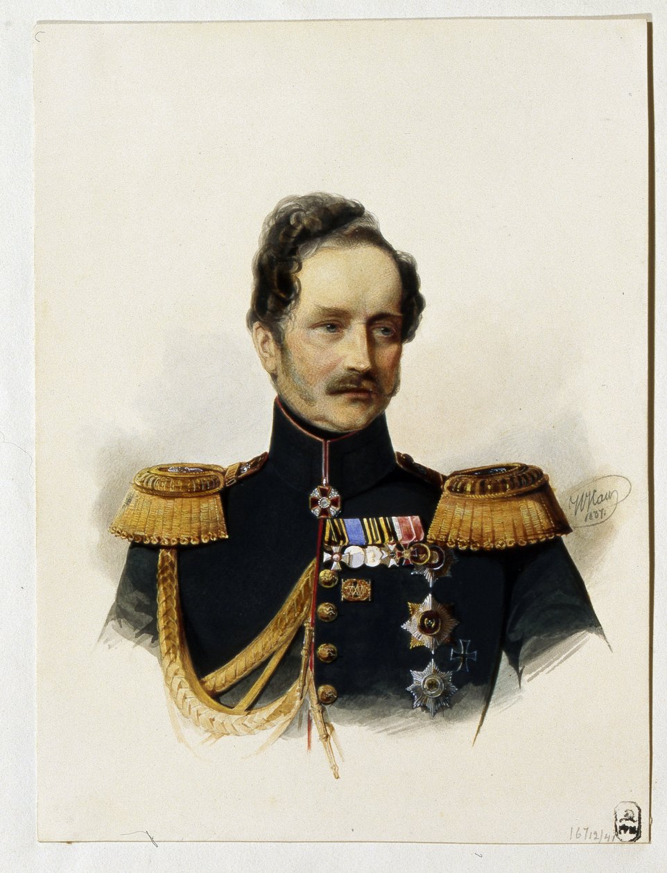 Prinssi Aleksei Fjodorovitš Orlovin (1787-1862) muotokuva (Prinssi A. F. Orlovin muotokuva). Venäjän sotilas ja diplomaatti. Vladimir Ivanovich Haun (Gau) (1816-1895) teos, akvarelli paperille tekijältä Vladimir Ivanovich Hau