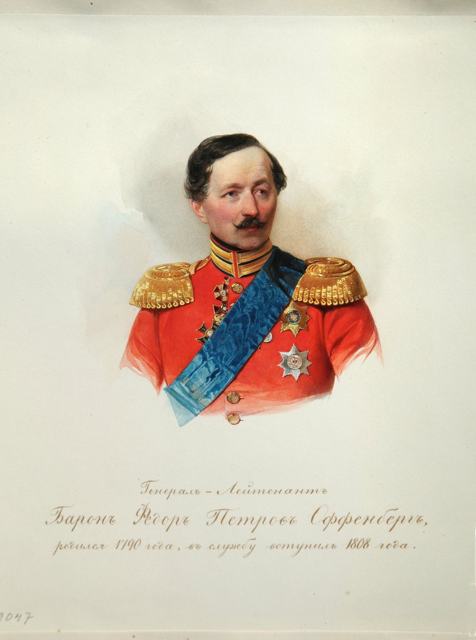 Kenraaliparoni Fjodor Petrovich von Offenbergin (1789-1857) muotokuva (Keisarillisen hevosvartijoiden albumista) - Hau (Gau), Vladimir Ivanovitš (1816-1895) - 1846-1849 - Akvarelli paperille - Venäläisen kirjallisuuden instituutti IRLI (Pushkin-talo), St P tekijältä Vladimir Ivanovich Hau