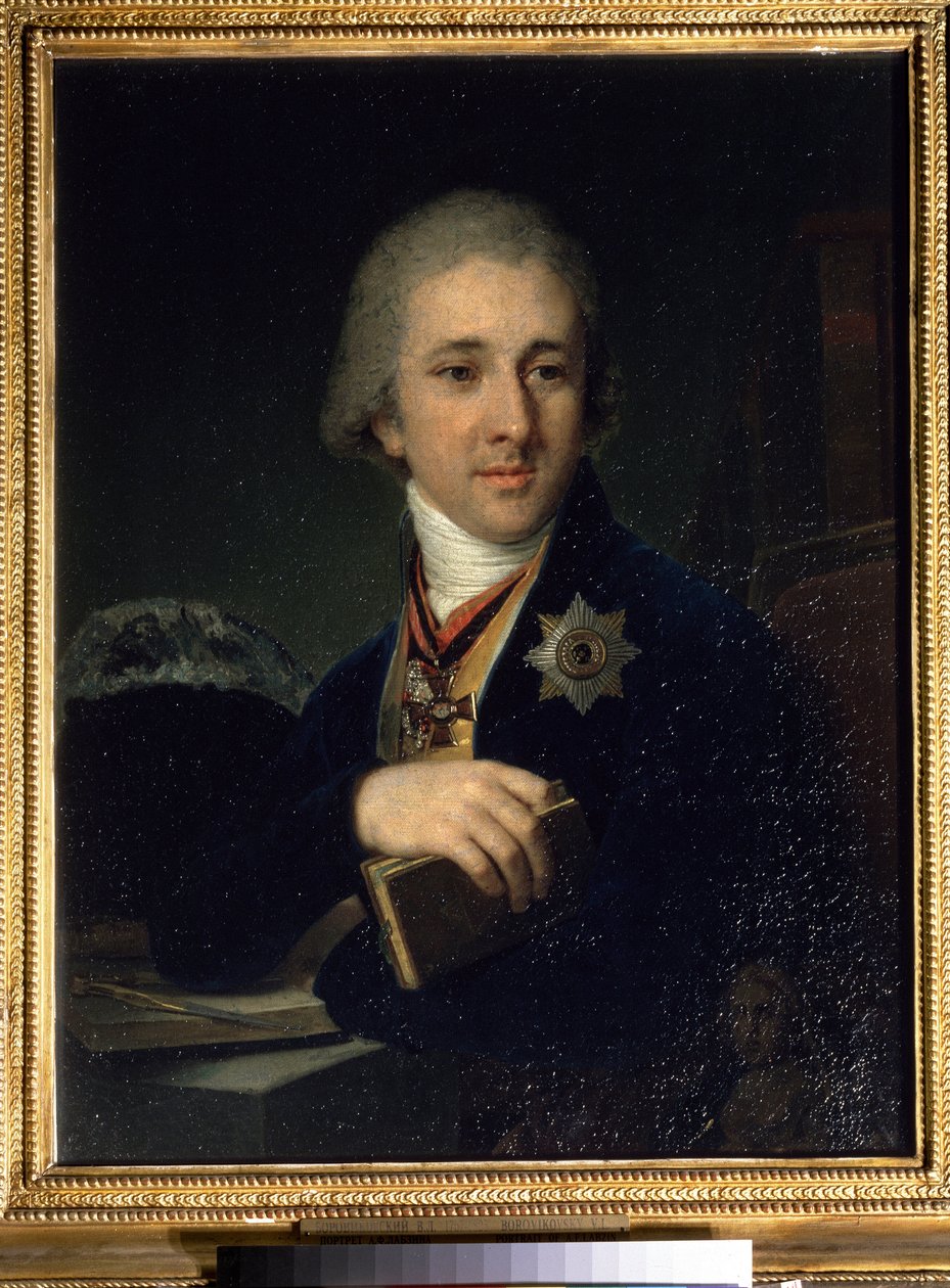 ""Aleksanteri Labzinin (Labzin tai Labsin) muotokuva (1766-1825) venäläinen kirjailija vapaamuurari (vapamuurari)"" Vladimir Borovikovskyn (tai Borovikovskyn) maalaus (1757-1825) Vuoden 1816 jälkeen valtion Tretjakovin galleria, Moskova tekijältä Vladimir Lukich Borovikovsky