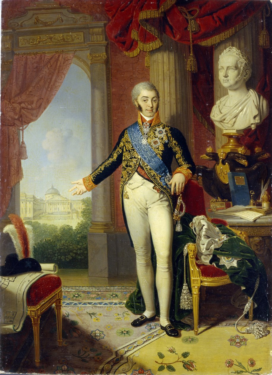 Kreivi Nikolai Petrovitš Šeremetevin (1751-1809) muotokuva (kreivi N. P. Šeremetevin muotokuva). Vladimir Lukich Borovikovsky (tai Borovikovski) (1757-1825) maalaus öljy kankaalle tekijältä Vladimir Lukich Borovikovsky
