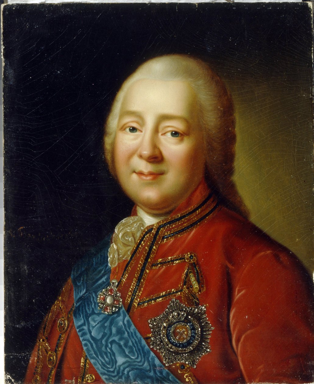 Kenraali kreivi Nikita Ivanovitš Paninin (1718-1783) muotokuva. (Kenraali kreivi N. I. Paninin muotokuva). Vladimir Lukich Borovikovskyn (tai Borovikovskin) (1757-1825) maalaus, öljy pahville, 1700-luvun loppu, venäläistä taidetta. Kirgisian valtion taidem tekijältä Vladimir Lukich Borovikovsky