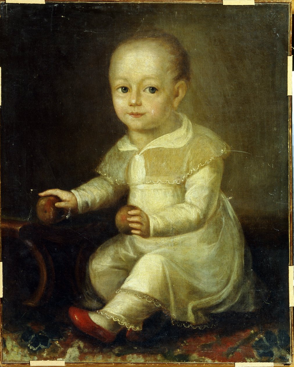Muotokuva lapsesta omenoiden kanssa. (Lapsen muotokuva omenoiden kanssa). Vladimir Lukitsh Borovikovsky (tai Borovikovsky) (1757-1825) maalaus tekijältä Vladimir Lukich Borovikovsky