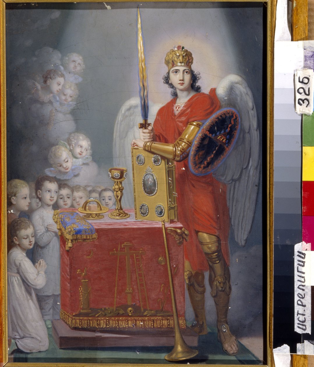 Keisari Paavali I:n (1754-1801) lapset alttarin edessä, arkkienkeli Mikaelin suojassa - Vladimir Lukich Borovikovskyn kuva (1757-1825), - Öljy kankaalle - Valtion uskonnollisen historian museo, Pietari tekijältä Vladimir Lukich Borovikovsky