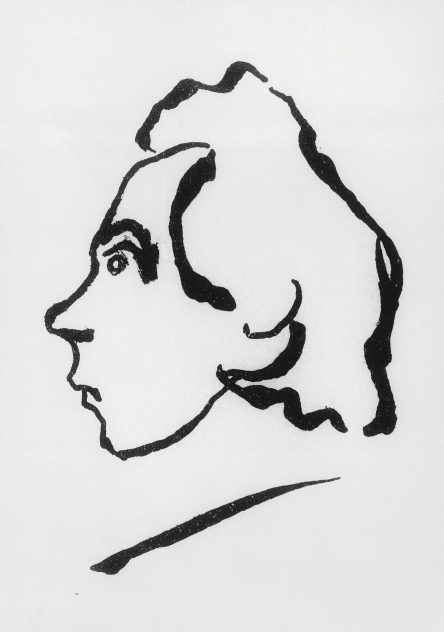 Muotokuva Viktor Vladimirovich Khlebnikovista, joka tunnetaan paremmin kirjailijanimellä Velimir Khlebnikov (1885-1922) (piirustus) tekijältä Vladimir Vladimirovic Majakovskij
