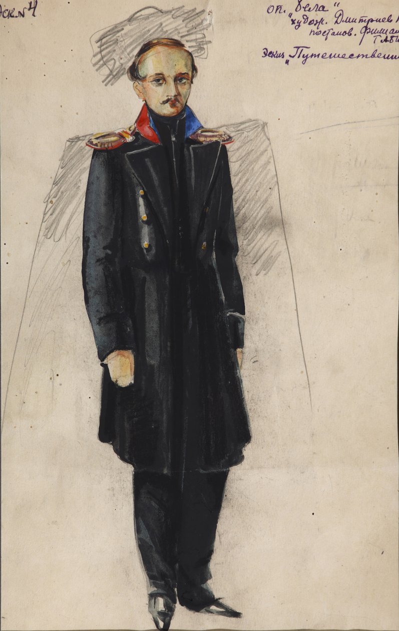 Lermontov. Pukusuunnittelu A. Aleksandrovin Béla-oopperaan, 1946 tekijältä Vladimir Vladimirovich Dmitriyev