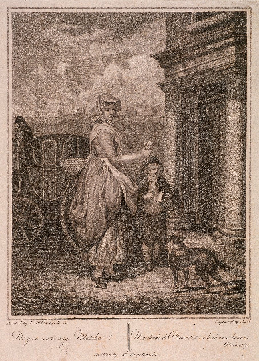 "Haluatko tulitikkuja", Cries of London, c1794 tekijältä Vogel