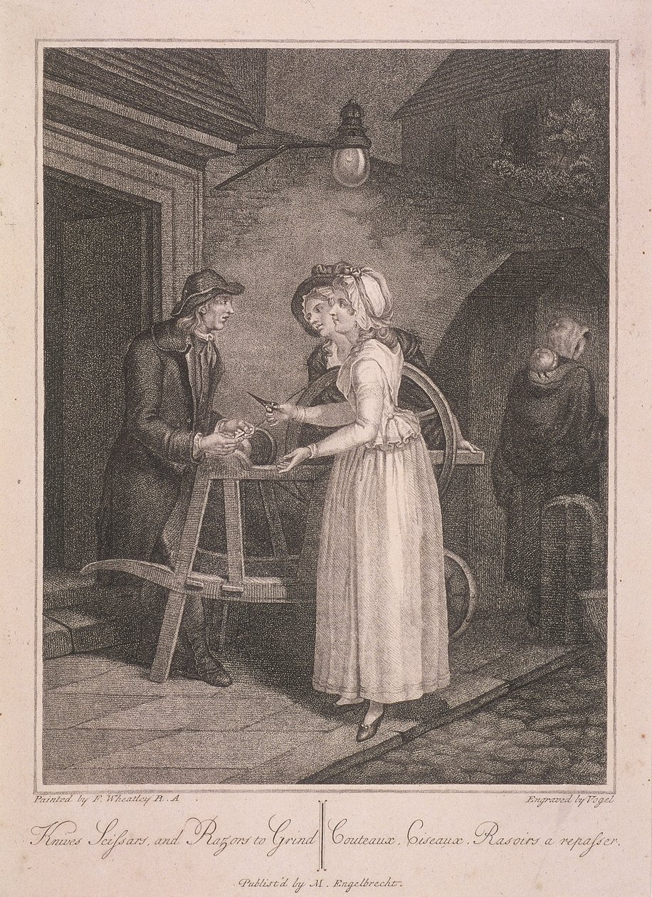 Knives Scissors and Razors to Grind, Cries of London, c1795 tekijältä Vogel