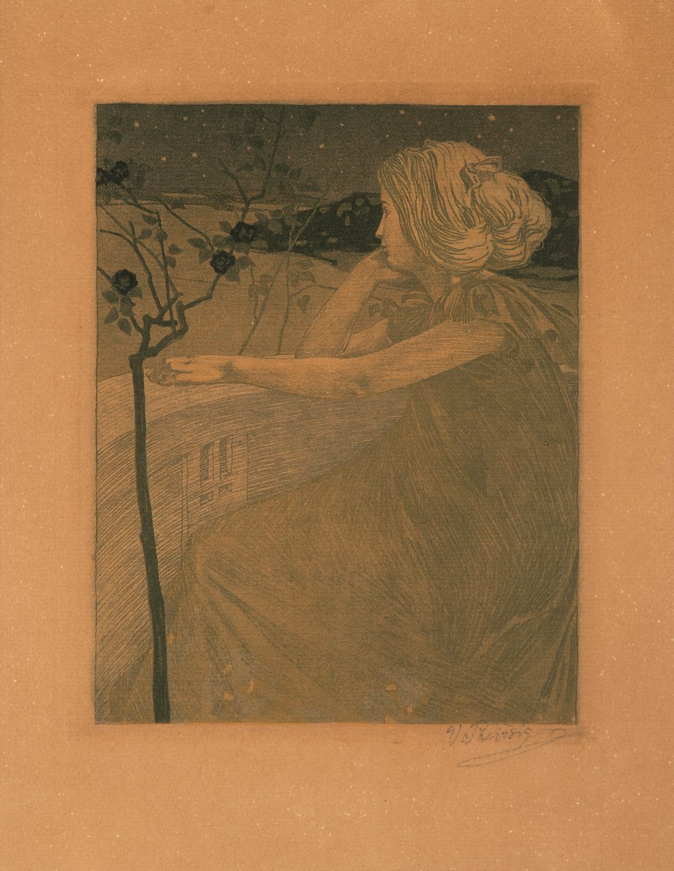 Meditaatio parvekkeella, 1899-1900. tekijältä Vojtěch Preissig