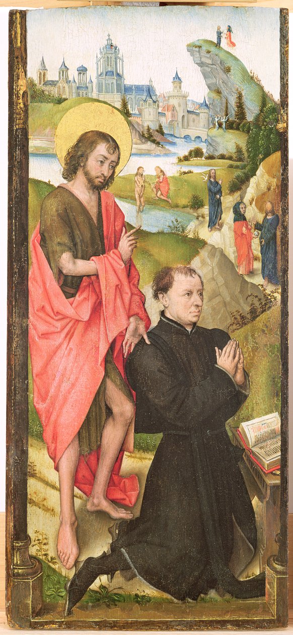 Polvistuva luovuttaja Pyhän Johannes Kastajan kanssa, n. 1470 tekijältä Vrancke van der Stockt