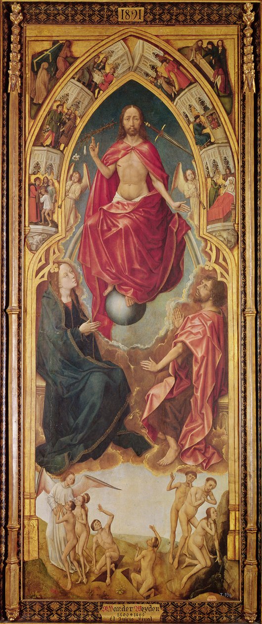 Viimeinen tuomio ja kuolleiden ylösnousemus, vasen (katsojalle) paneeli Redemption Triptyykistä, n. 1460 tekijältä Vrancke van der Stockt