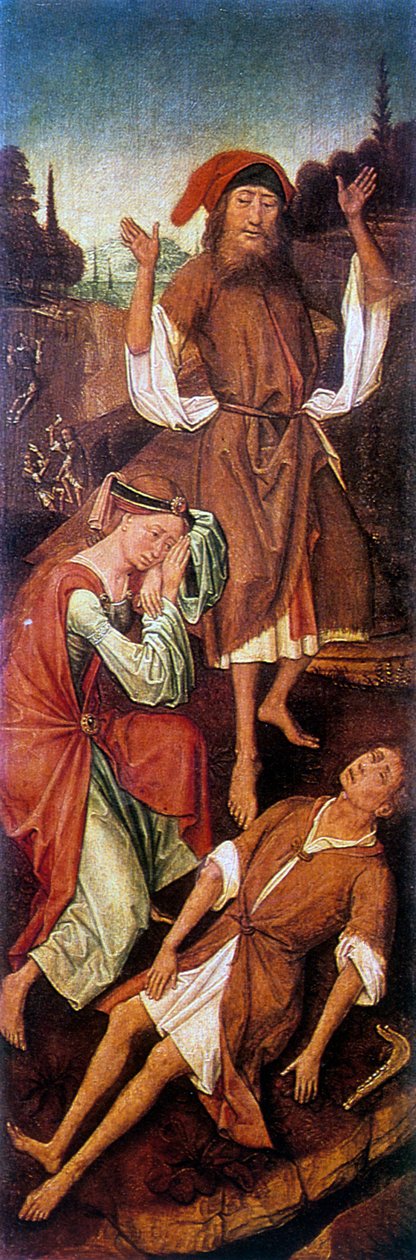 Aadam ja Eeva itkevät kyvykkään ruumiin takia, n. 1440-1495. tekijältä Vrancke van der Stockt