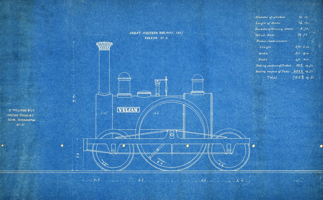 Great Western Railway "Vulcan" nro 2 tekijältä Vulcan Foundry C. Tayleur & Co