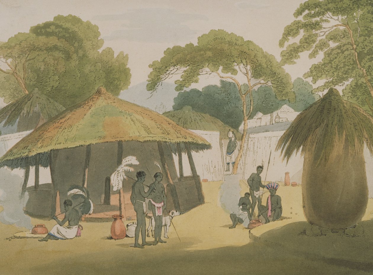 Afrikkalainen kylä, julkaistu 1806 (litografia). tekijältä W. Alexander