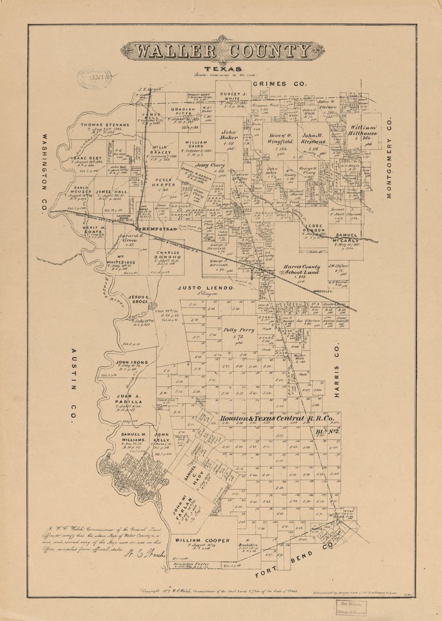 Waller County, Texas. tekijältä W. C. Texas. General Land Office; Walsh