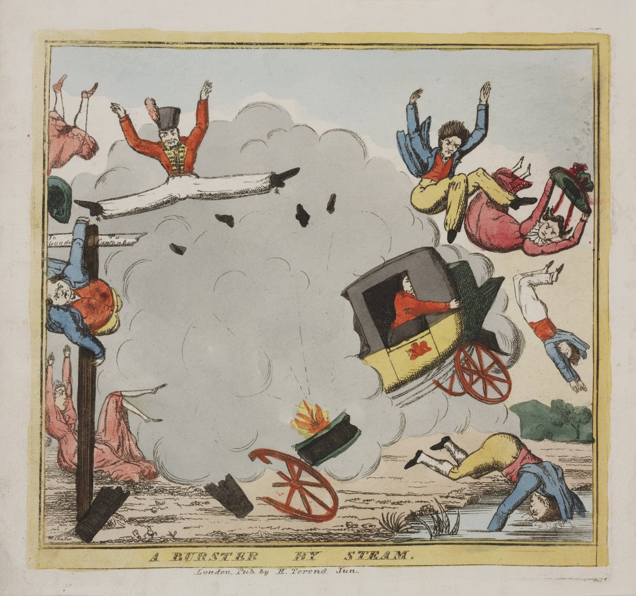 A Burster by Steam, n. 1835 (värillinen etsaus) tekijältä W. Chater