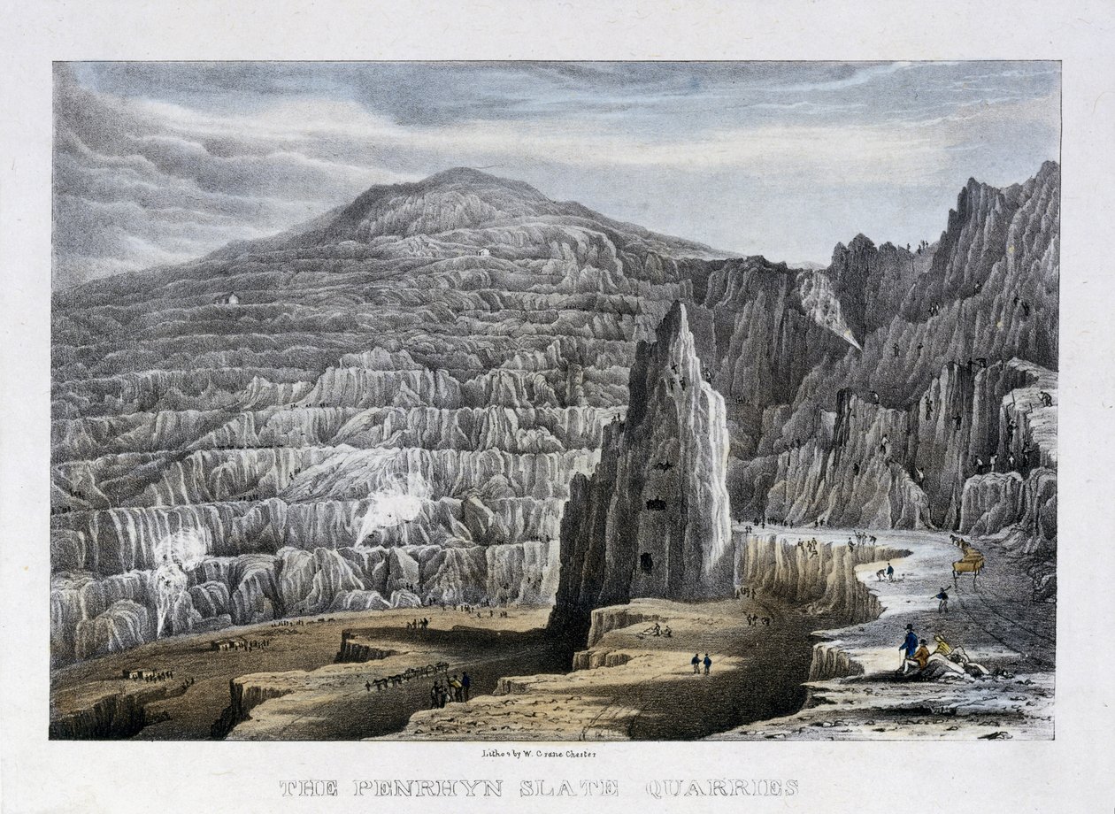 Penrhyn Slate Quarries, 1842 (käsinvärinen lito) tekijältä Walter Crane