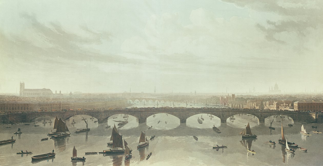Näkymä sillalle, joka nyt rakennetaan Thames-joen yli Vauxhallissa, 1810 tekijältä W Daniel