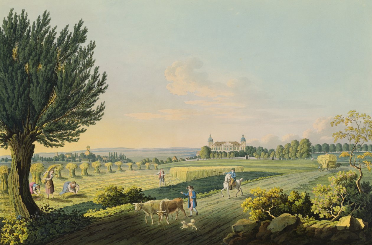 Carl August Richterin (1770-1848) kaivertama näkymä Hundisburgista (kaiverrus wc:llä) tekijältä W. after Behrendsen