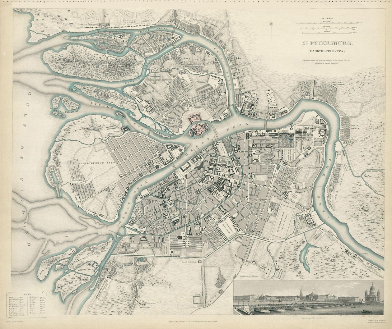 Pietarin kartta, 1834 tekijältä W.B. Clarke