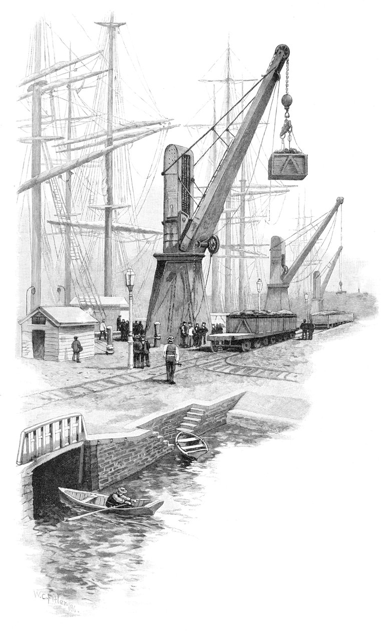 Hiilen lastaus Newcastlessa, New South Walesissa, Australiassa, 1886. tekijältä WC Fitler
