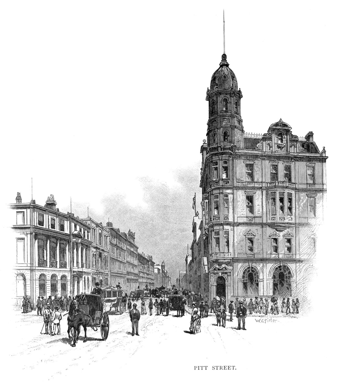 Pitt Street, Sydney, Uusi Etelä-Wales, Australia, 1886. tekijältä WC Fitler