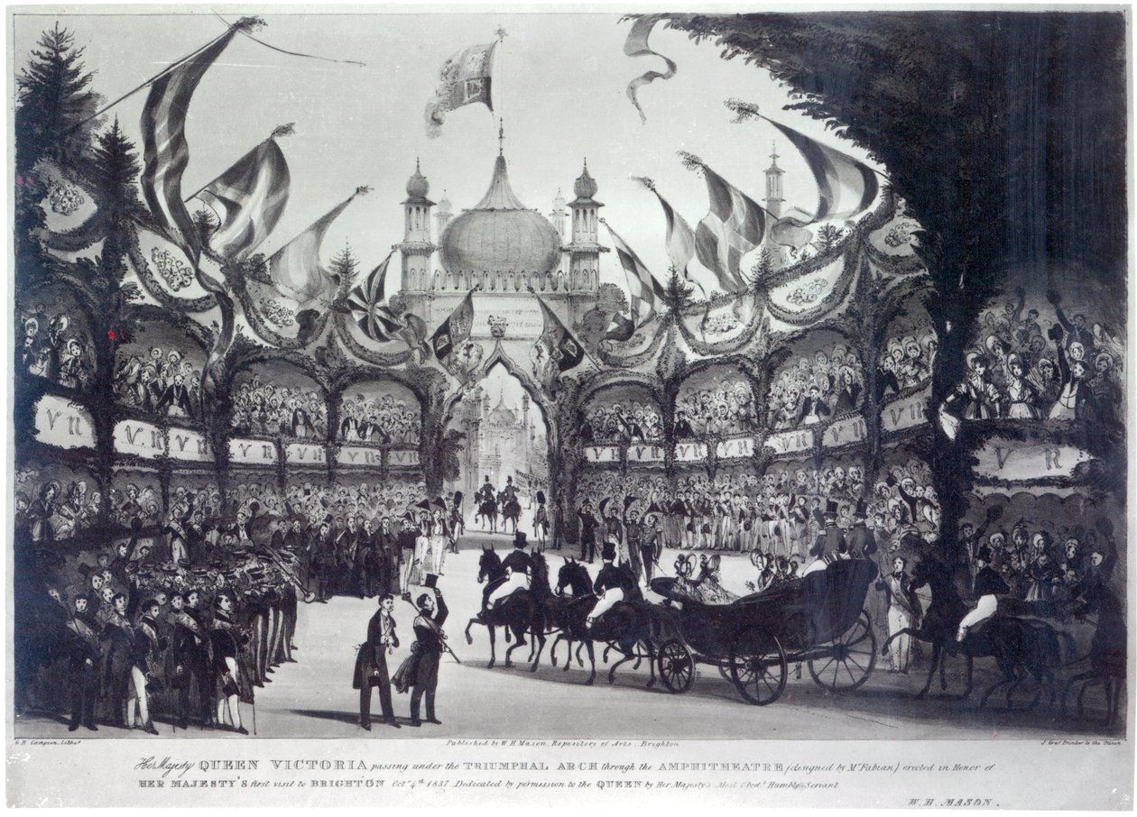 Kuningatar Victorian ensimmäinen vierailu Brightoniin, George Bryant Campionin kaiverrus, 1837 tekijältä W.H. Mason