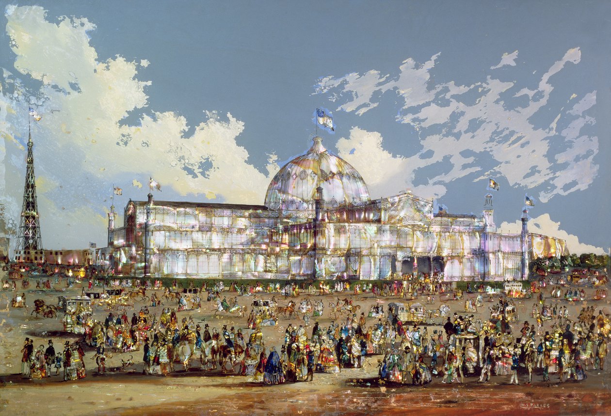 Crystal Palace, New York, n. 1850 (öljy lasille, taustalla helmiäinen) tekijältä W.S Parkes