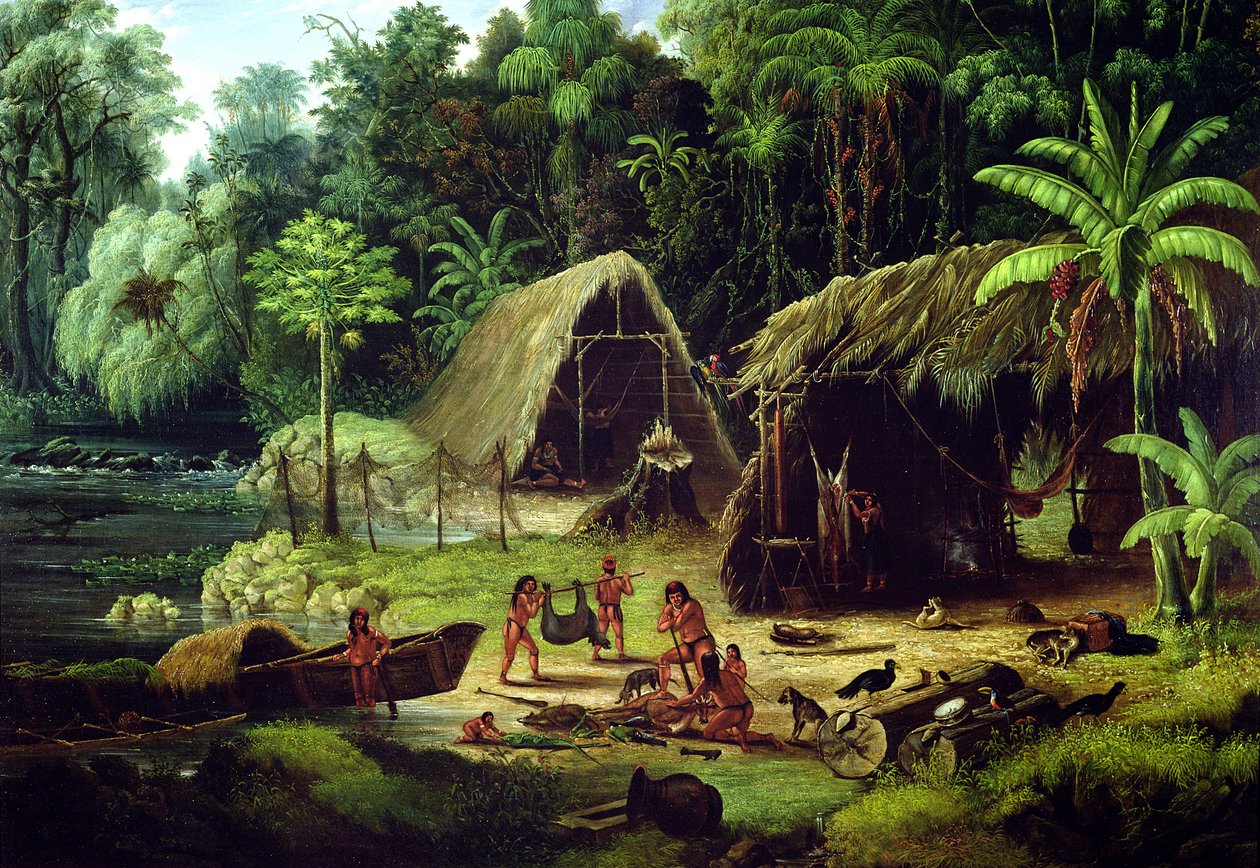 Karibikylä, Brittiläinen Guyana, 1836 tekijältä W.S. Hedges