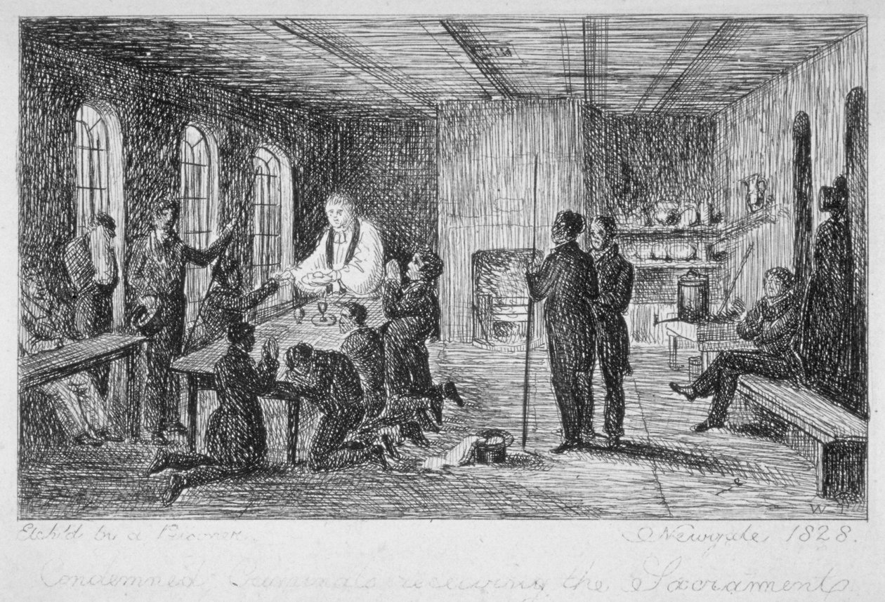 Newgaten vankilassa, Old Baileyssä, Lontoon kaupungissa, 1828 tekijältä WT