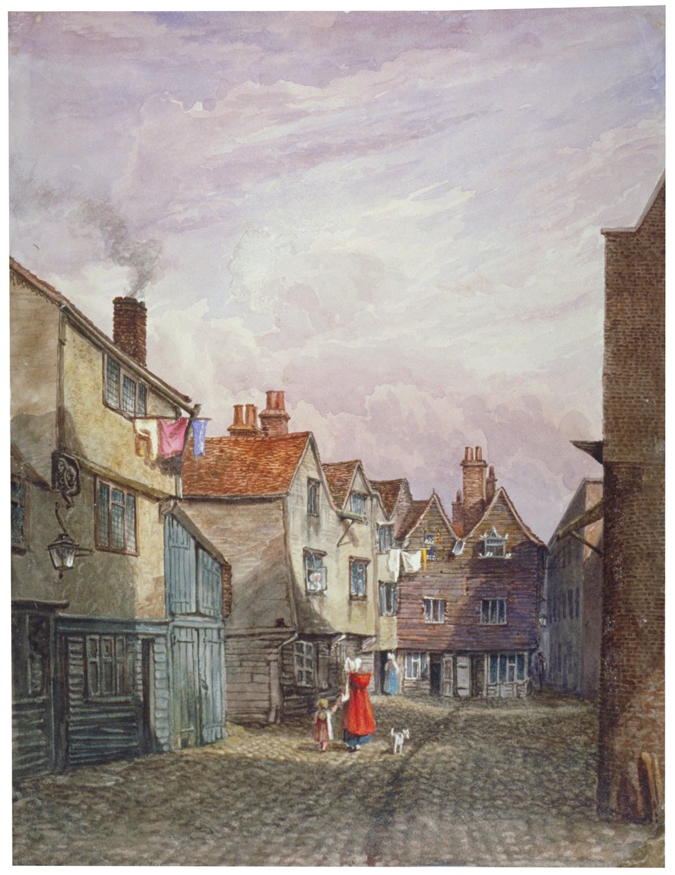 Näkymä naisesta ja lapsesta kävelemässä Crown Courtissa, Bermondseyssa, Lontoossa, vuonna 1825 tekijältä W Barker
