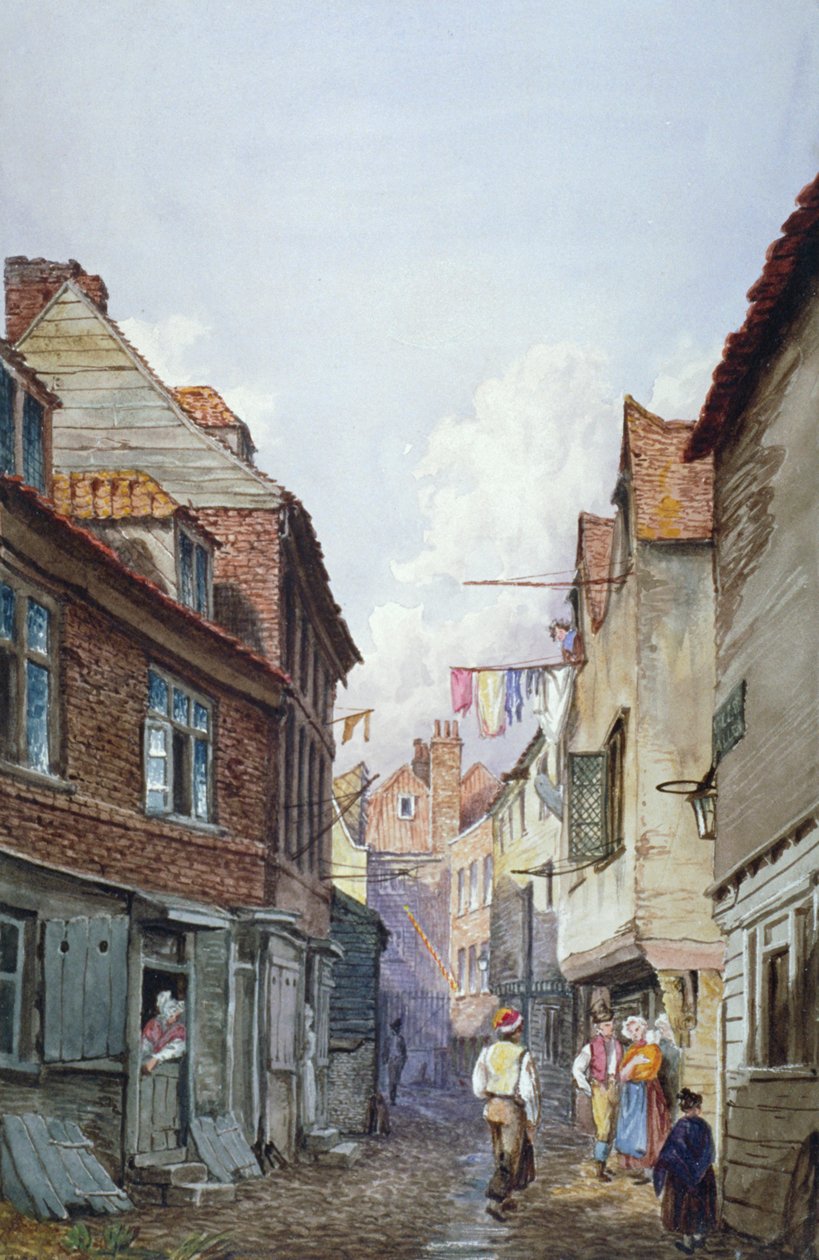 Näkymä hahmoista Glean Alleyssa, Bermondseyssa, Lontoossa, vuonna 1825 tekijältä W Barker