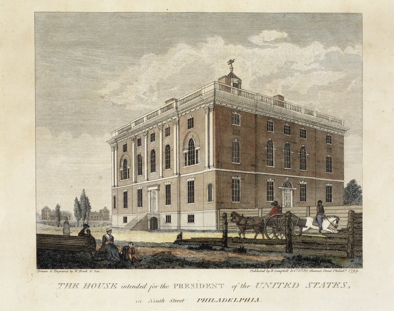 Yhdysvaltain presidentille tarkoitettu talo Ninth Street Philadelphiassa tekijältä W. Birch and Son