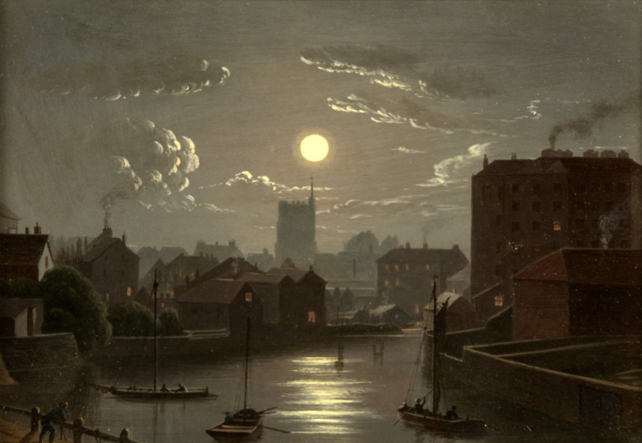 Bristol - Moonlight Scene (öljy kuparille) tekijältä W. Crambrook