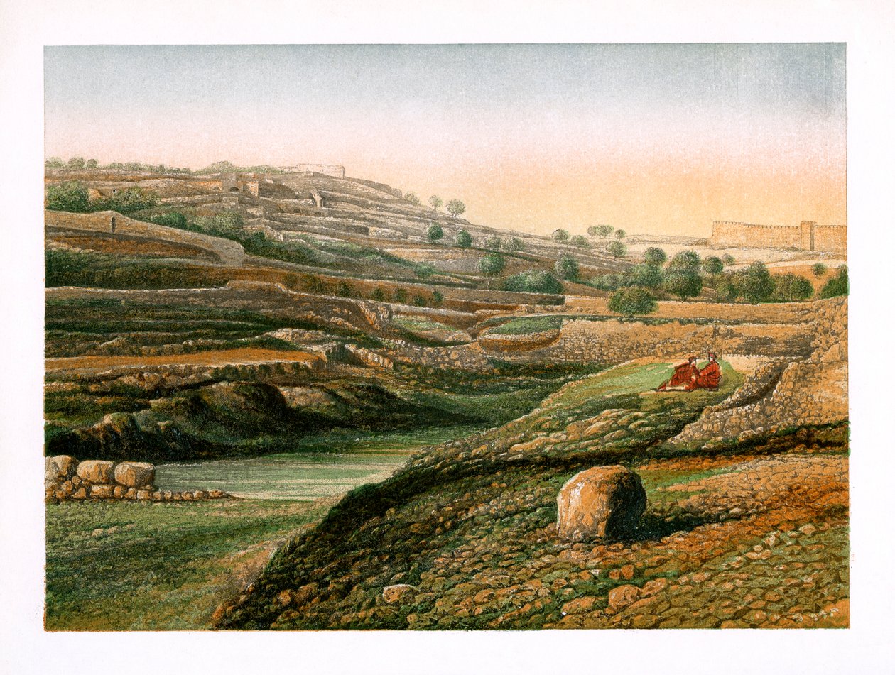 Gihonin laakso ja alaallas, Jerusalem, 1870 tekijältä W. Dickens