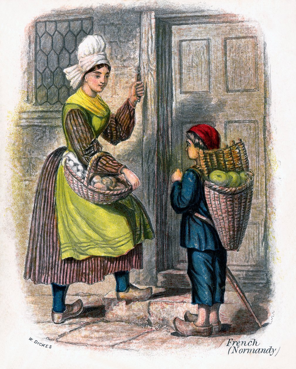 "Ranskalainen nainen ja lapsi myyvät hedelmiä", 1809. tekijältä W Dickes