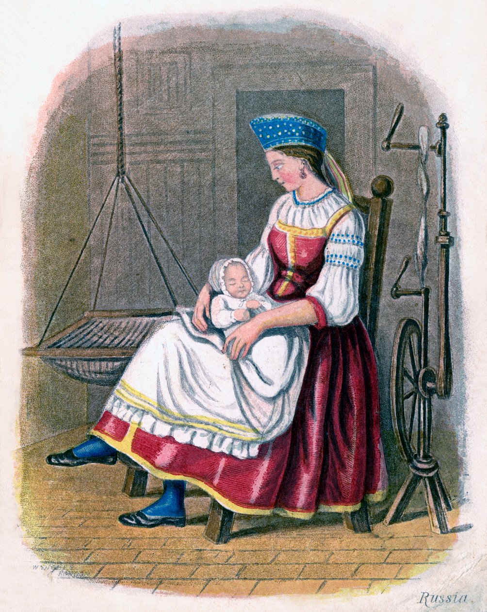 Venäläinen nainen vauvan kanssa, 1809. tekijältä W. Dickes